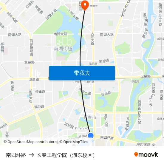 南四环路 to 长春工程学院（湖东校区） map