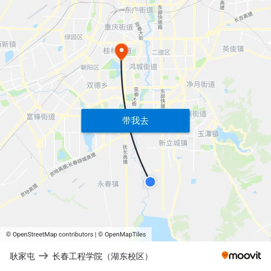 耿家屯 to 长春工程学院（湖东校区） map