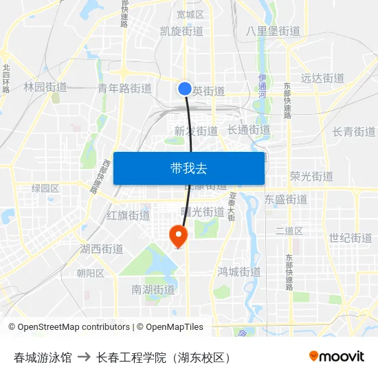 春城游泳馆 to 长春工程学院（湖东校区） map
