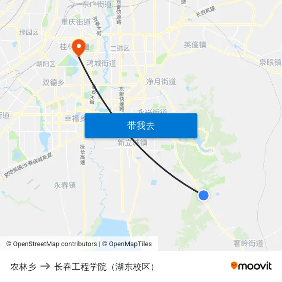 农林乡 to 长春工程学院（湖东校区） map