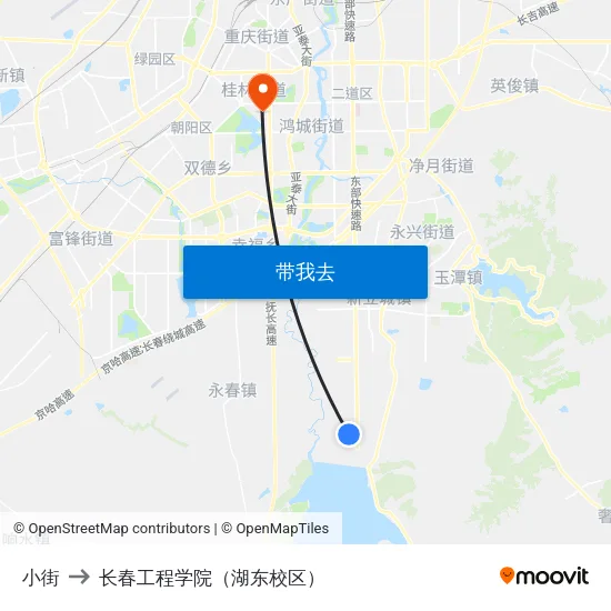 小街 to 长春工程学院（湖东校区） map