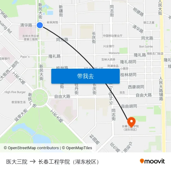 医大三院 to 长春工程学院（湖东校区） map