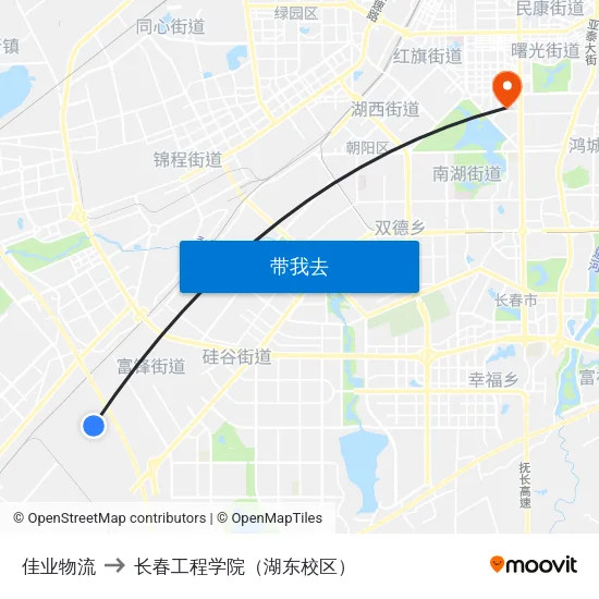 佳业物流 to 长春工程学院（湖东校区） map