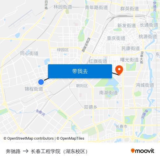 奔驰路 to 长春工程学院（湖东校区） map