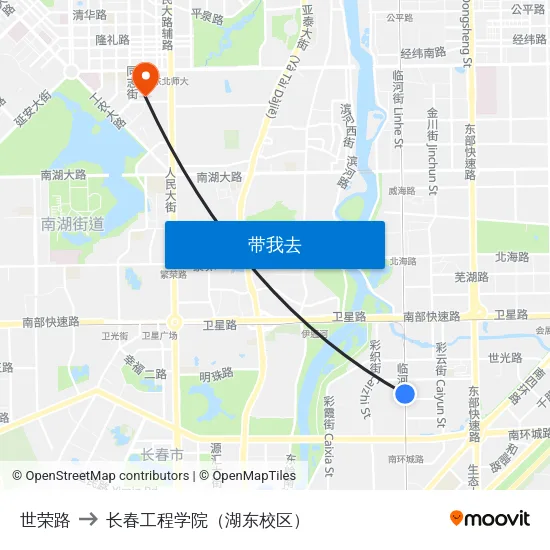 世荣路 to 长春工程学院（湖东校区） map