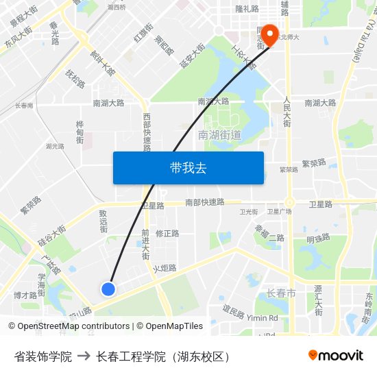省装饰学院 to 长春工程学院（湖东校区） map