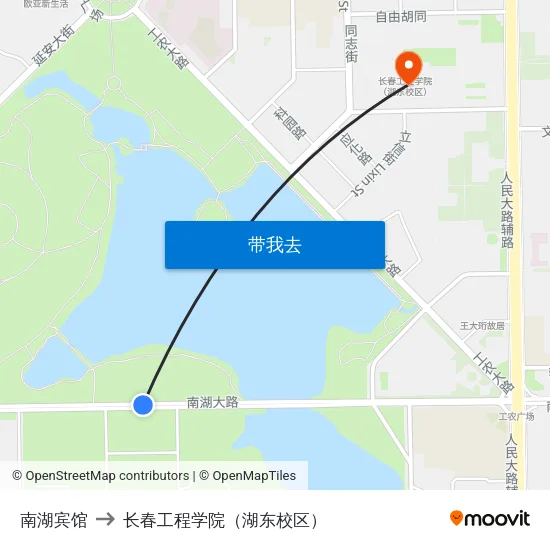 南湖宾馆 to 长春工程学院（湖东校区） map