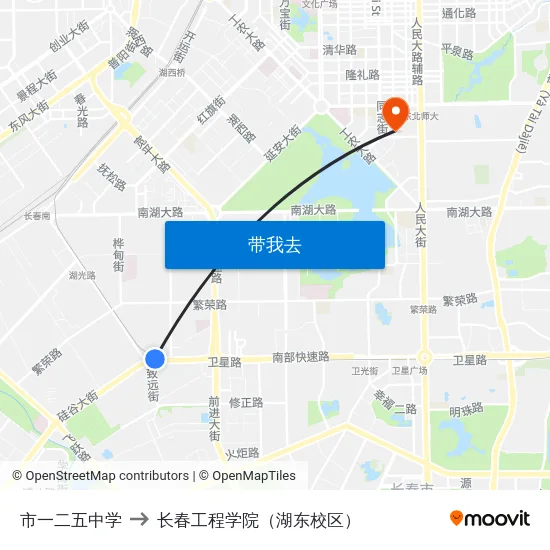 市一二五中学 to 长春工程学院（湖东校区） map