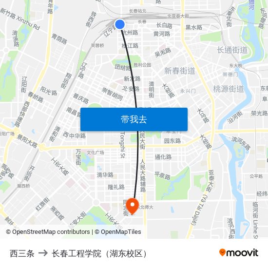 西三条 to 长春工程学院（湖东校区） map