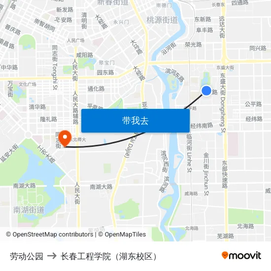 劳动公园 to 长春工程学院（湖东校区） map