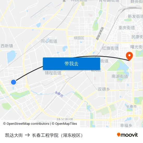 凯达大街 to 长春工程学院（湖东校区） map