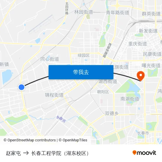 赵家屯 to 长春工程学院（湖东校区） map
