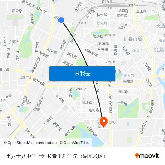 市八十八中学 to 长春工程学院（湖东校区） map