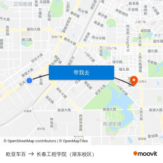 欧亚车百 to 长春工程学院（湖东校区） map