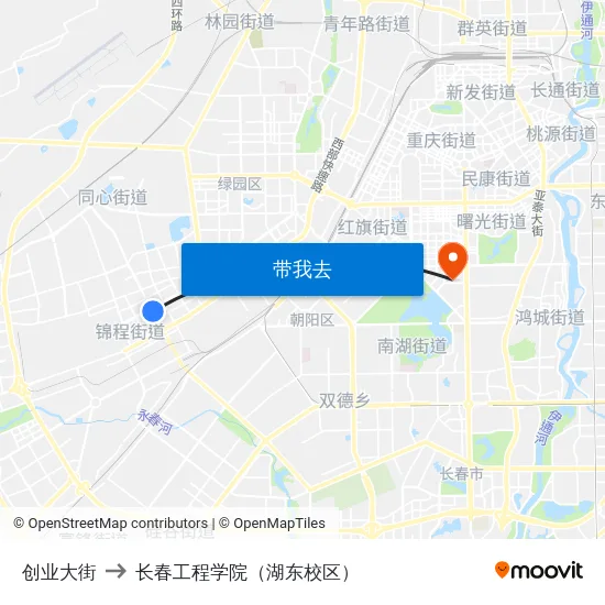 创业大街 to 长春工程学院（湖东校区） map
