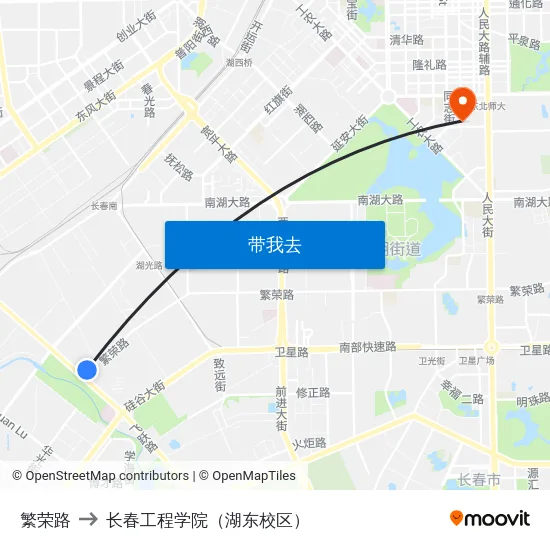 繁荣路 to 长春工程学院（湖东校区） map