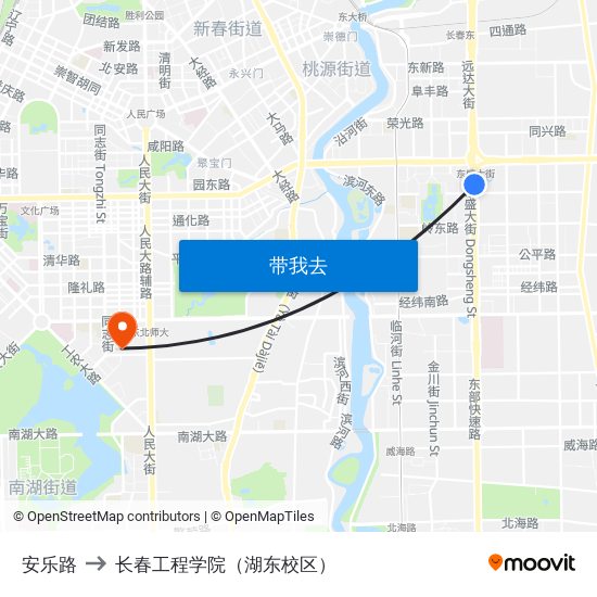 安乐路 to 长春工程学院（湖东校区） map