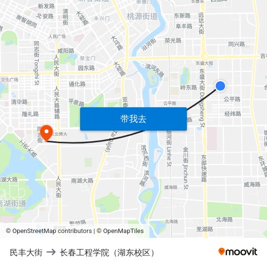 民丰大街 to 长春工程学院（湖东校区） map