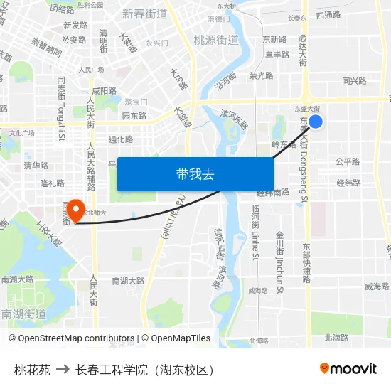 桃花苑 to 长春工程学院（湖东校区） map