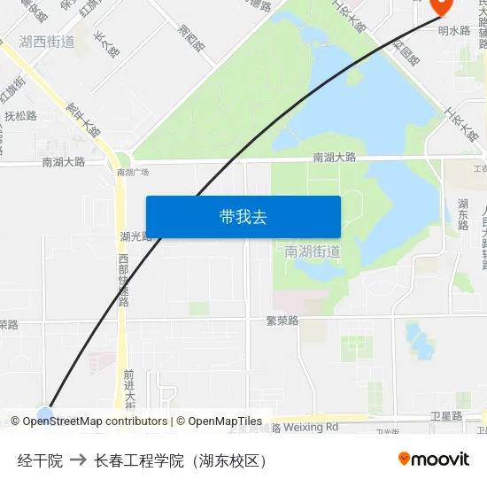 经干院 to 长春工程学院（湖东校区） map