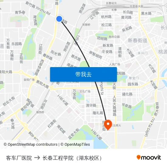 客车厂医院 to 长春工程学院（湖东校区） map