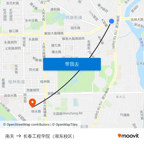 南关 to 长春工程学院（湖东校区） map