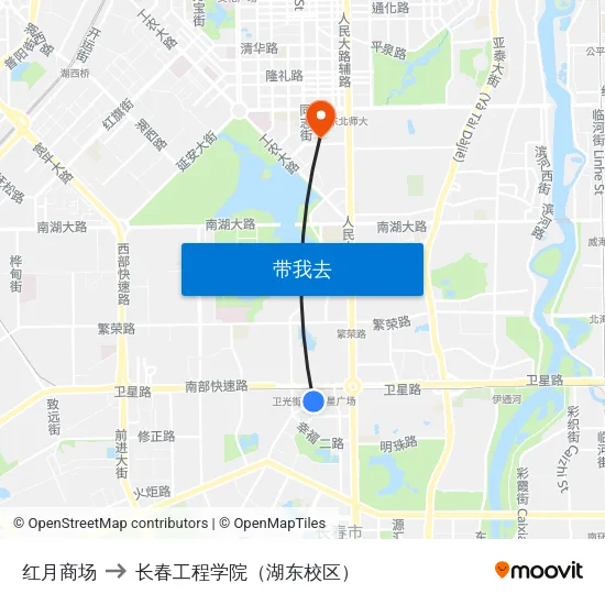 红月商场 to 长春工程学院（湖东校区） map
