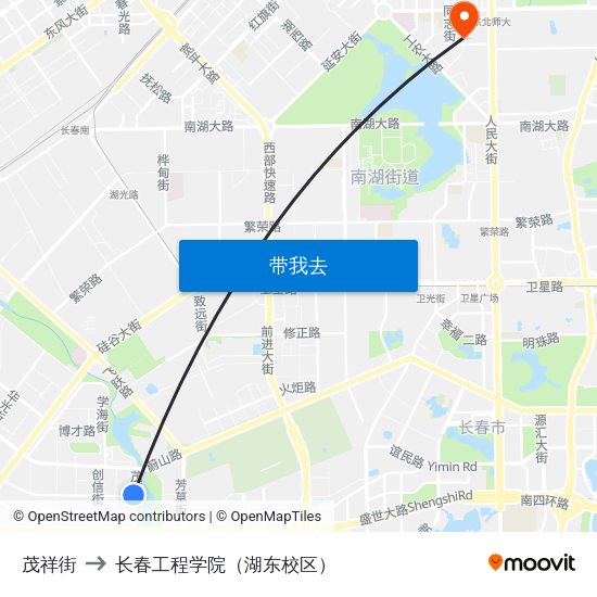 茂祥街 to 长春工程学院（湖东校区） map