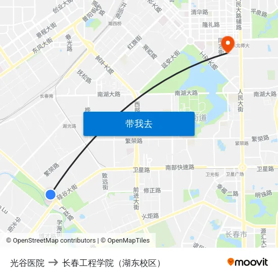 光谷医院 to 长春工程学院（湖东校区） map
