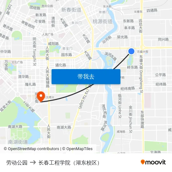劳动公园 to 长春工程学院（湖东校区） map