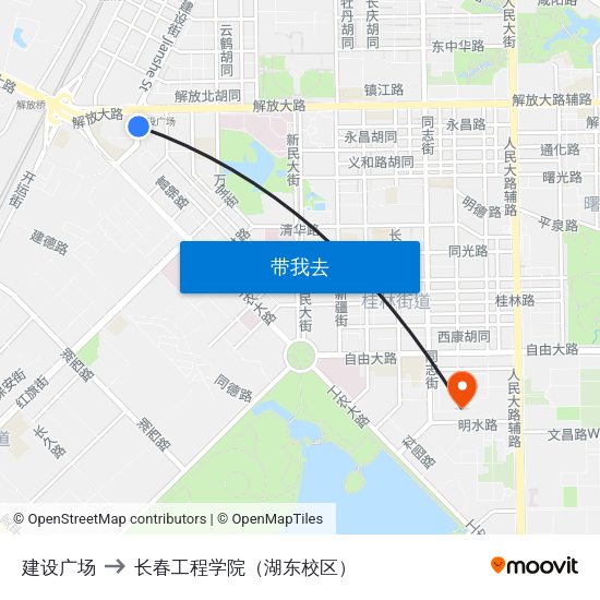 建设广场 to 长春工程学院（湖东校区） map