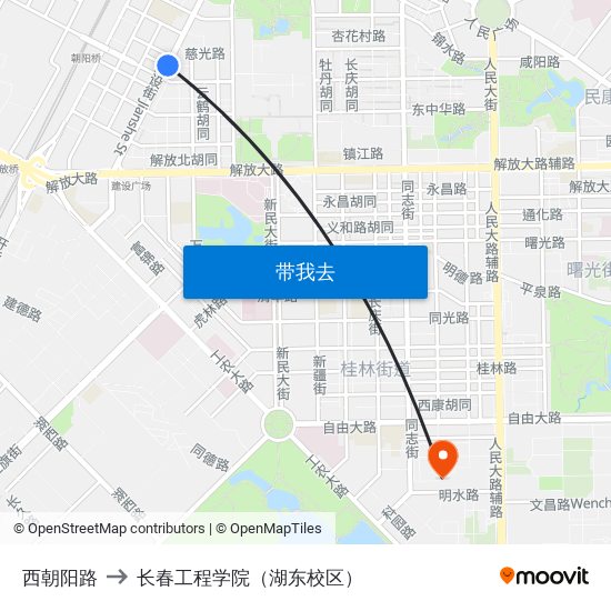 西朝阳路 to 长春工程学院（湖东校区） map