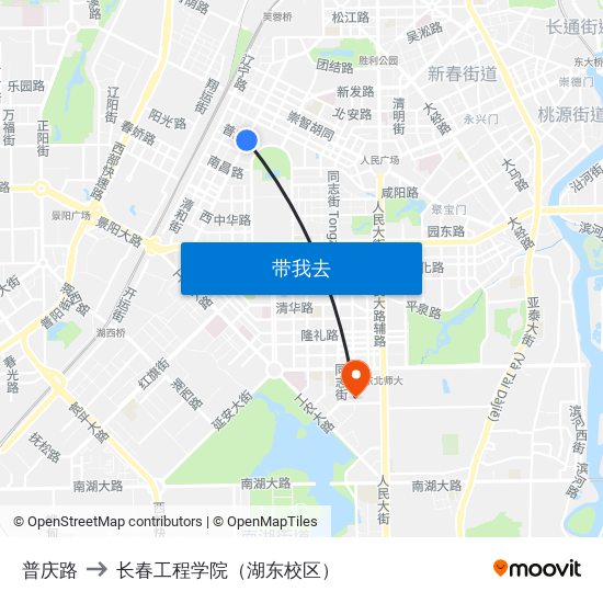 普庆路 to 长春工程学院（湖东校区） map