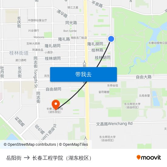 岳阳街 to 长春工程学院（湖东校区） map
