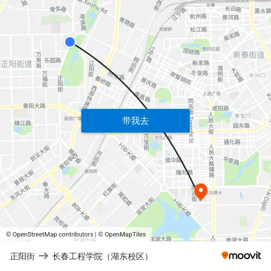 正阳街 to 长春工程学院（湖东校区） map
