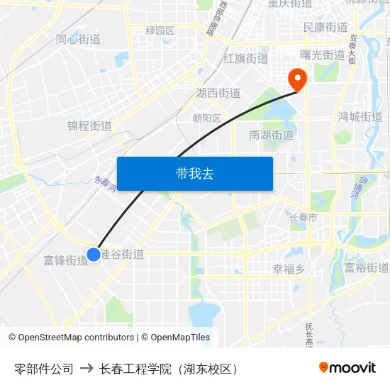 零部件公司 to 长春工程学院（湖东校区） map