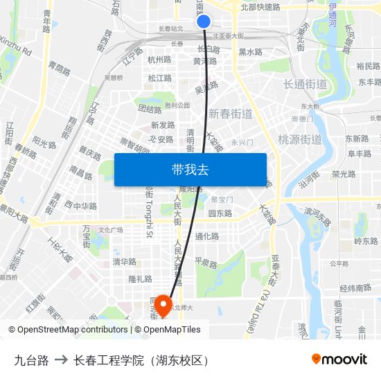 九台路 to 长春工程学院（湖东校区） map