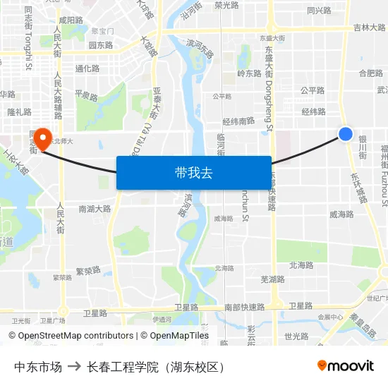 中东市场 to 长春工程学院（湖东校区） map