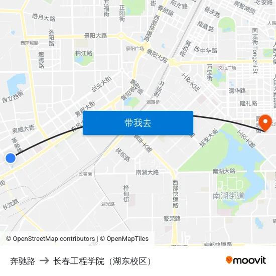 奔驰路 to 长春工程学院（湖东校区） map