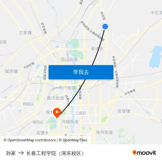 孙家 to 长春工程学院（湖东校区） map