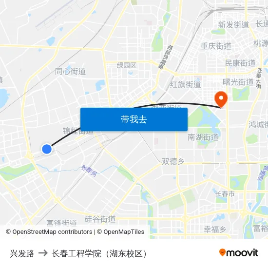 兴发路 to 长春工程学院（湖东校区） map