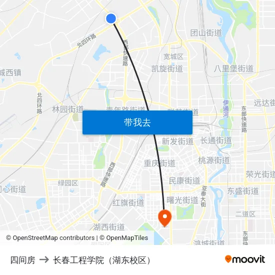 四间房 to 长春工程学院（湖东校区） map