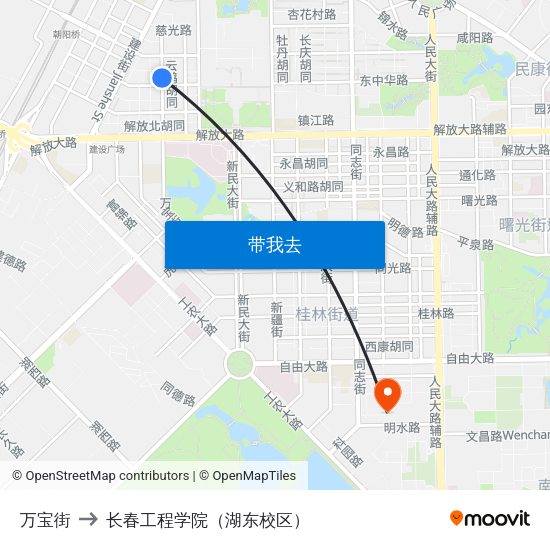 万宝街 to 长春工程学院（湖东校区） map