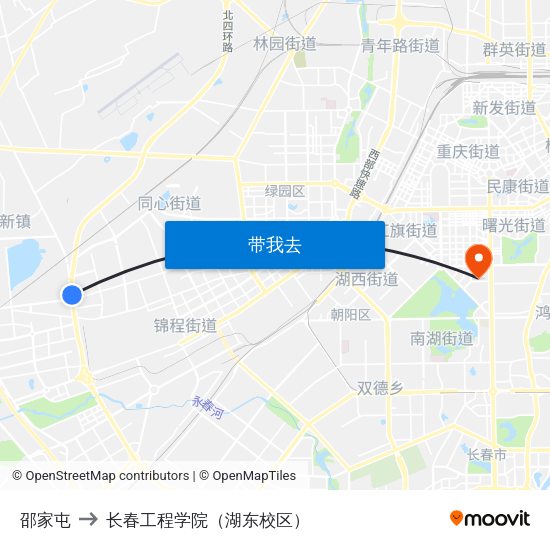 邵家屯 to 长春工程学院（湖东校区） map