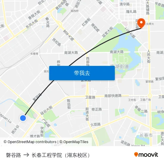 磐谷路 to 长春工程学院（湖东校区） map