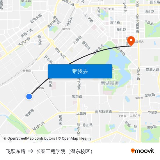 飞跃东路 to 长春工程学院（湖东校区） map