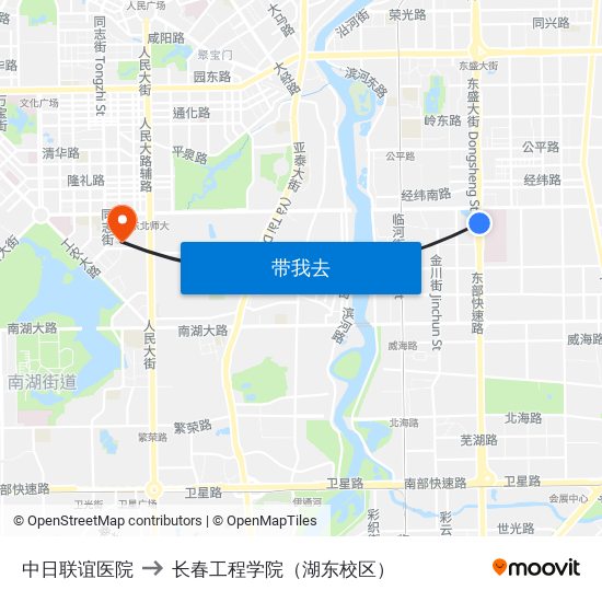 中日联谊医院 to 长春工程学院（湖东校区） map