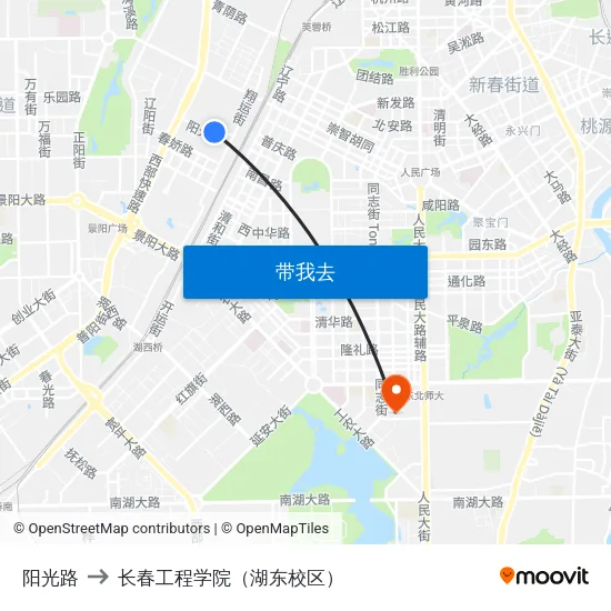 阳光路 to 长春工程学院（湖东校区） map