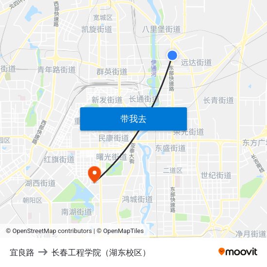 宜良路 to 长春工程学院（湖东校区） map