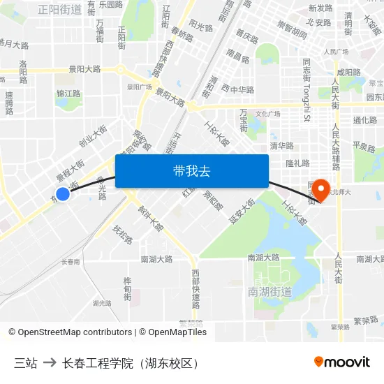 三站 to 长春工程学院（湖东校区） map
